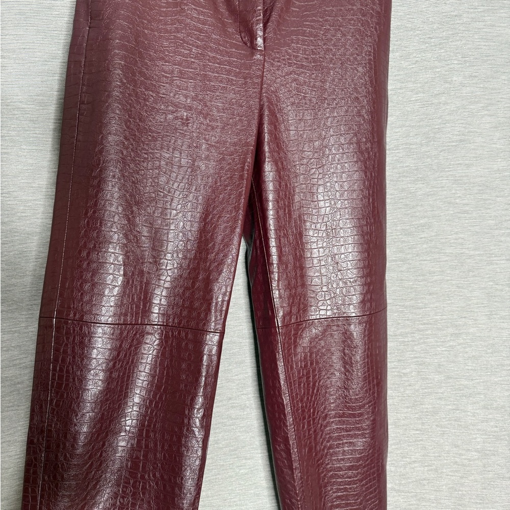 Zara Maroon Croc-Embossed Trousers - Picture 4 of 10